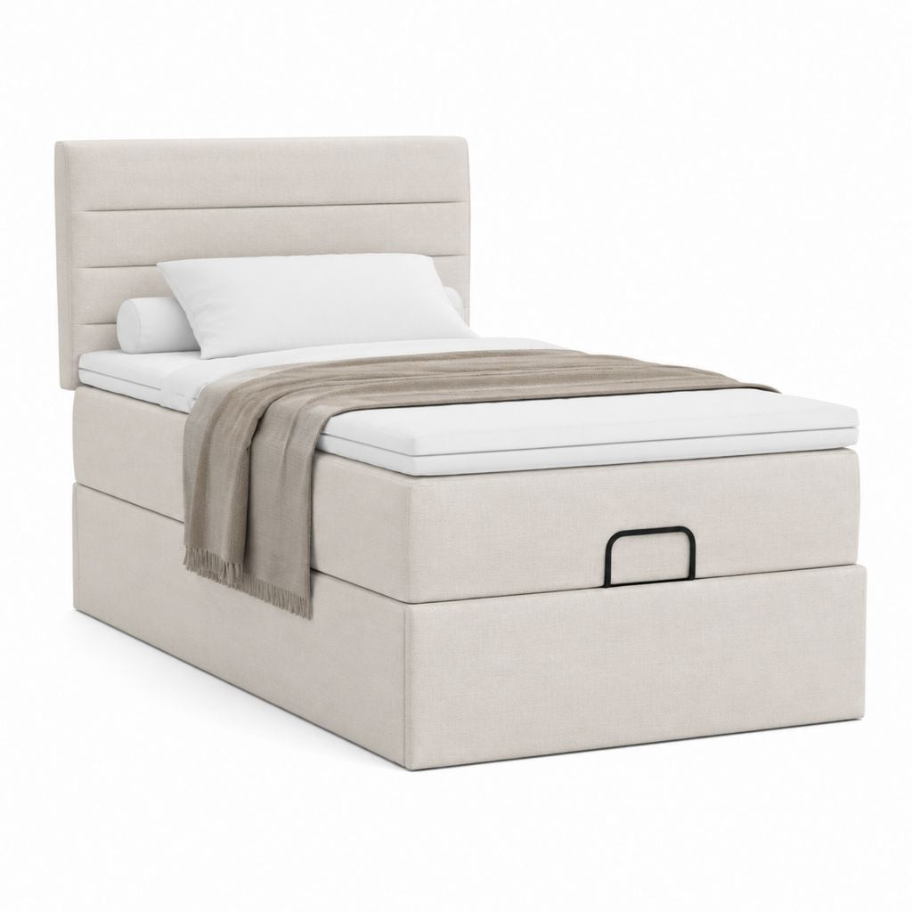 Lit coffre 1 place rectangulaire beige en polyester 90 x 200 cm