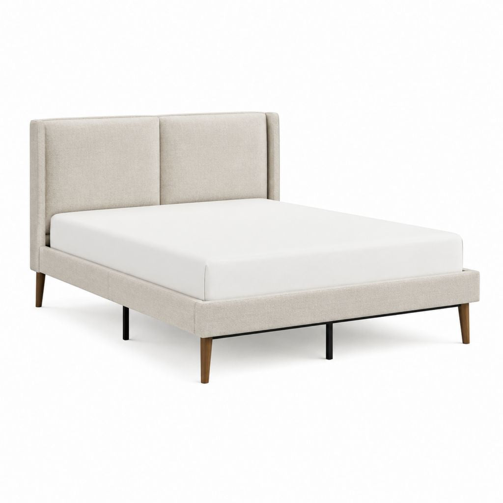 Lit double avec cadre de lit beige en polyester 160 x 200 cm