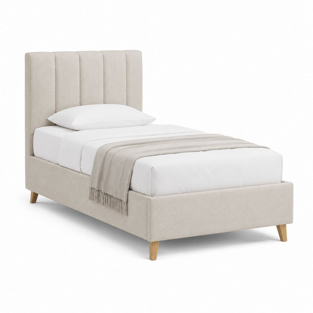 Lit simple capitonné beige en polyester avec tête de lit 90 x 190 cm