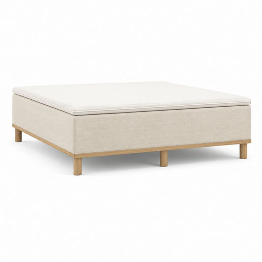 Lit sommier tapissier beige en polyester avec pieds en bois massif 160 x 200 cm