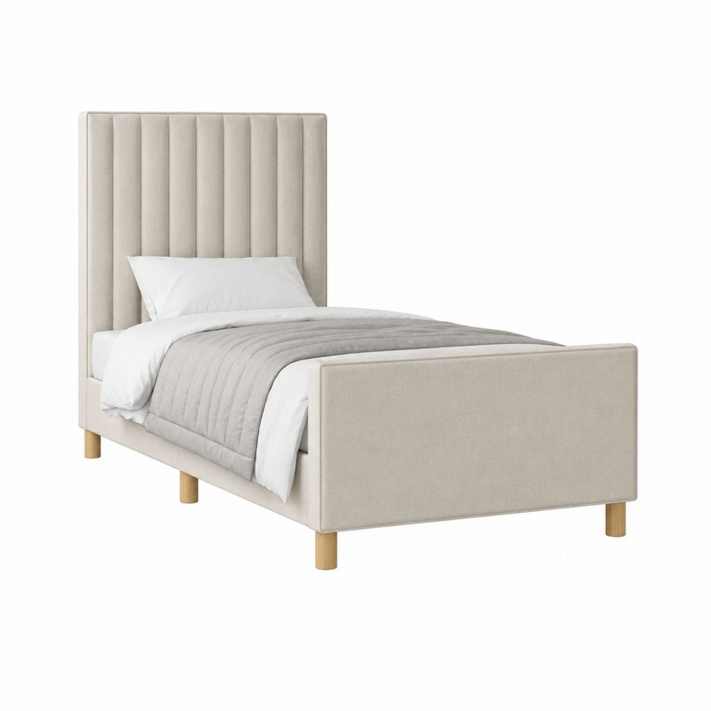 Lit simple capitonné beige en polyester rectangulaire avec cadre 90 x 190 cm 105 x 205 x 125 cm