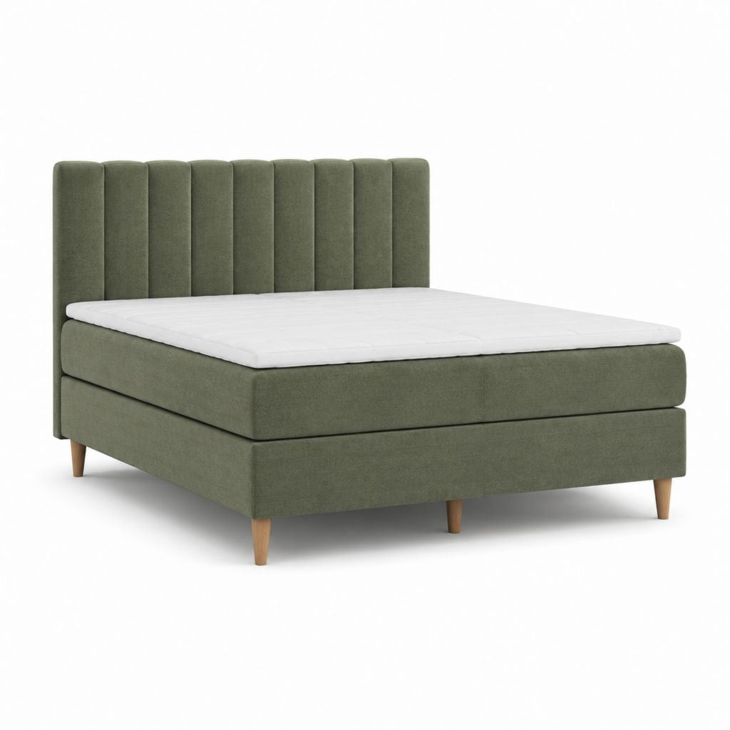 Lit double avec sommier et matelas vert en polyester 160 x 200 cm