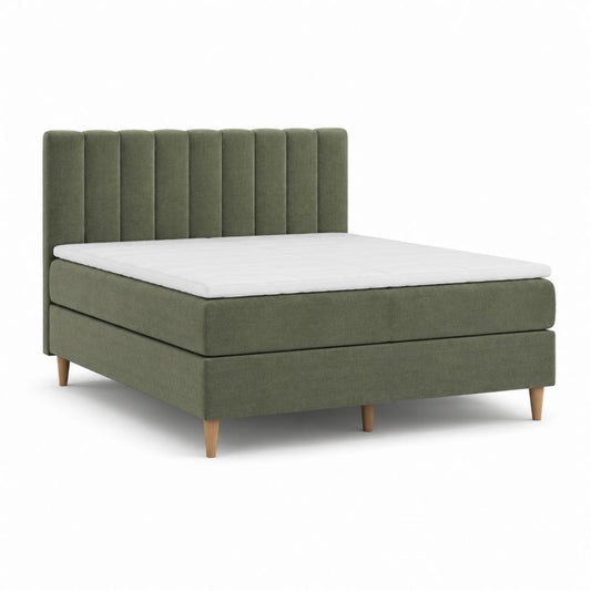 Lit double avec sommier et matelas vert en polyester 160 x 200 cm