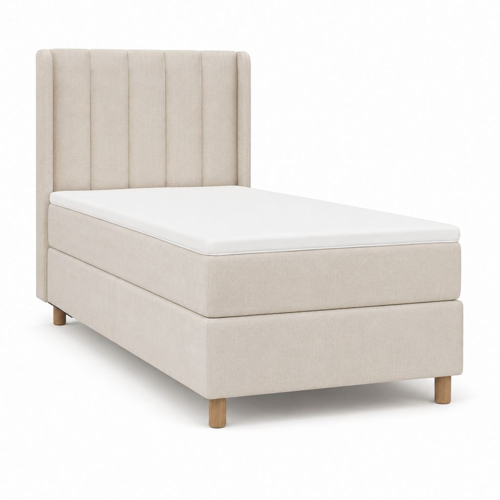 Lit simple capitonné beige en polyester avec sommier 90 x 200 cm