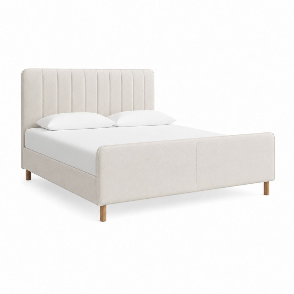 Lit double avec cadre beige en polyester 160 x 200 cm