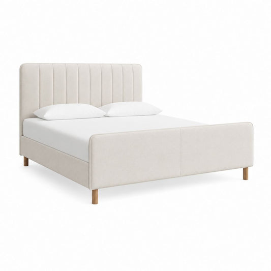 Lit double avec cadre beige en polyester 160 x 200 cm