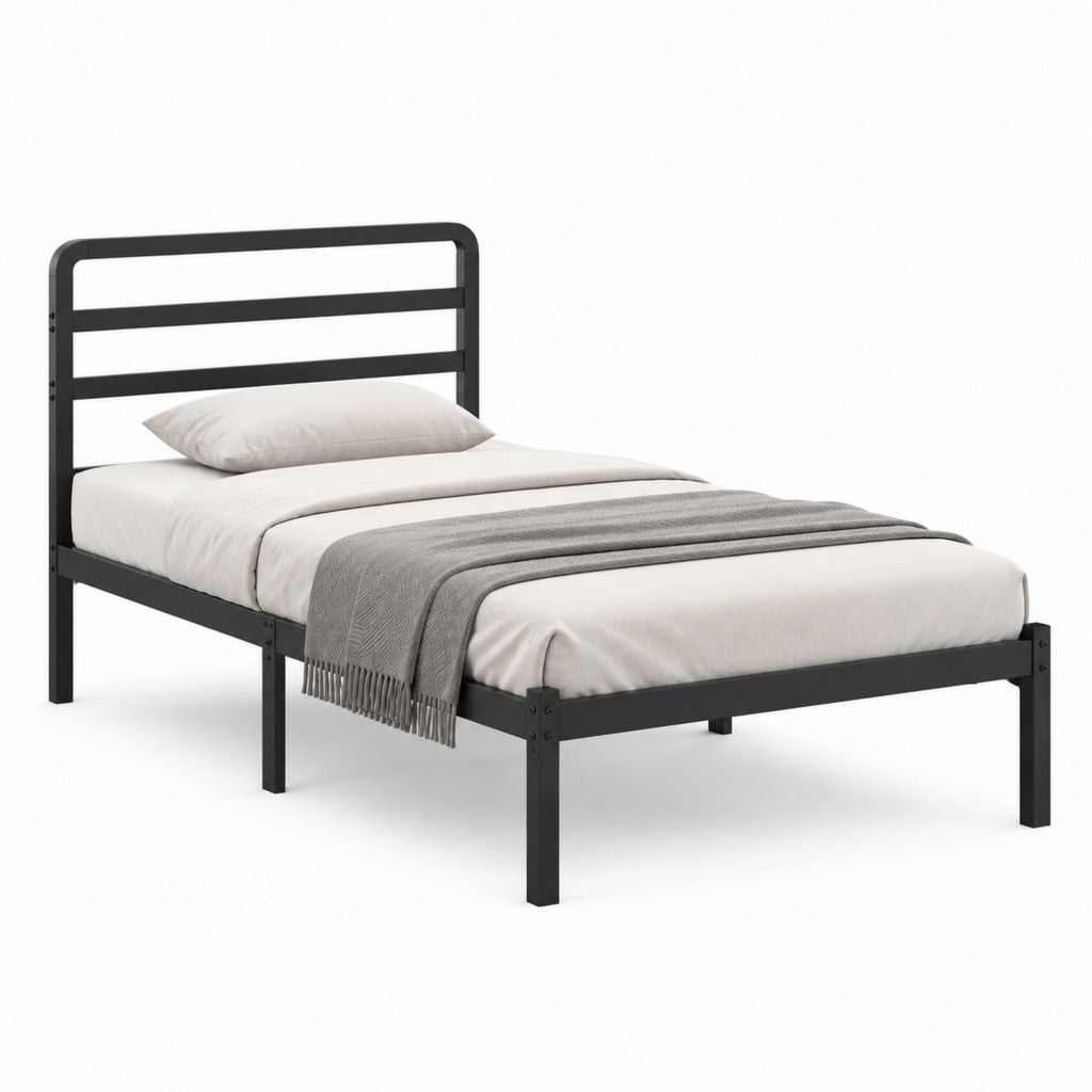 Cadre de lit simple noir en acier 90 x 190 cm 198 x 96 x 91 cm