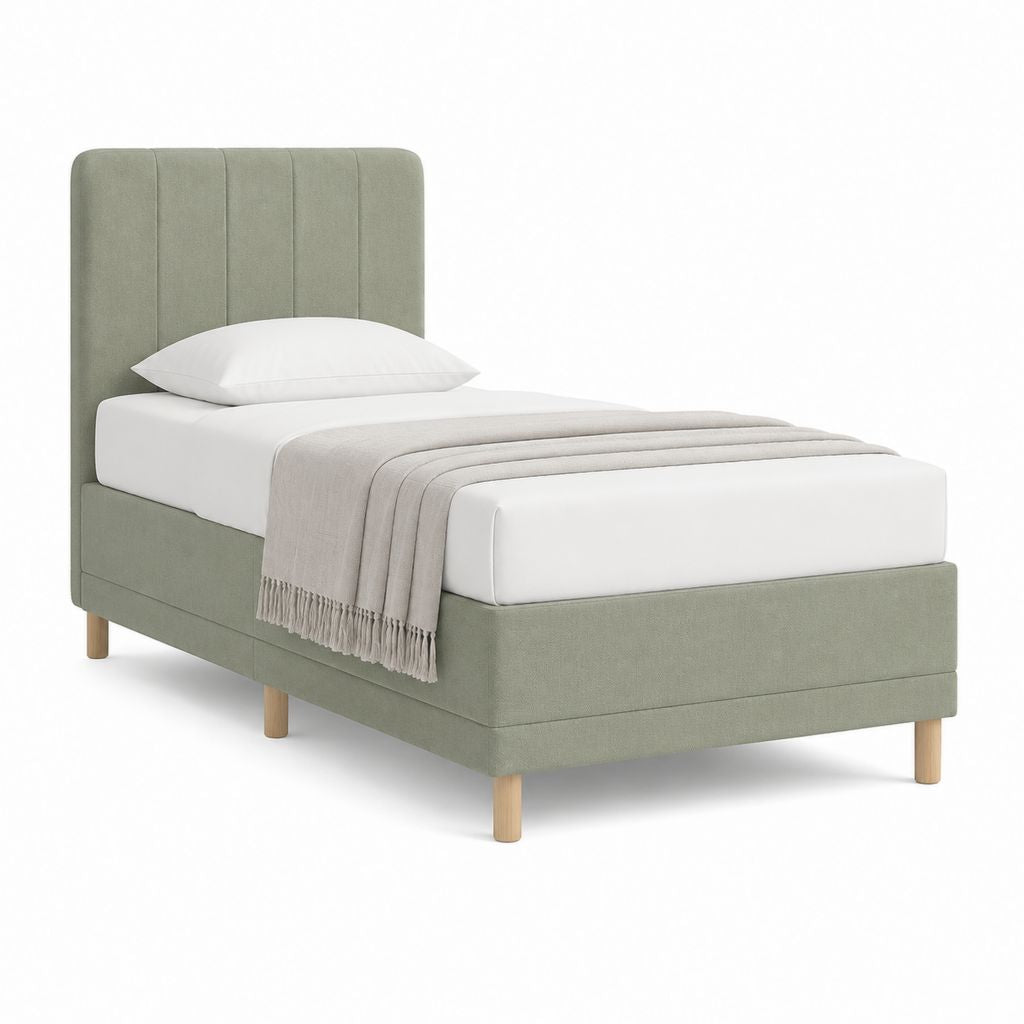 Lit une place capitonné vert en polyester avec tête de lit 90 x 190 cm 103 x 203 x 111 cm