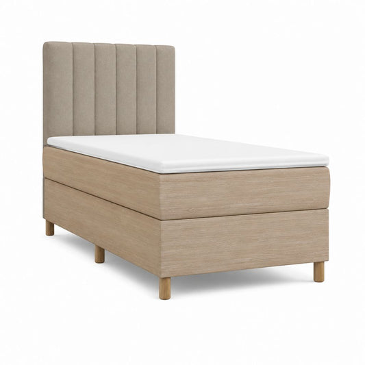 Lit 1 place avec cadre beige en panneaux de particules et tête de lit en polyester 90 x 200 cm