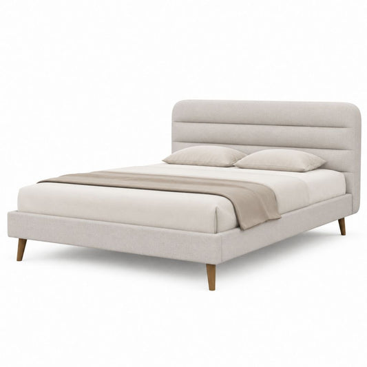 Cadre de lit double beige en polyester avec tête de lit capitonnée 160 x 200 cm