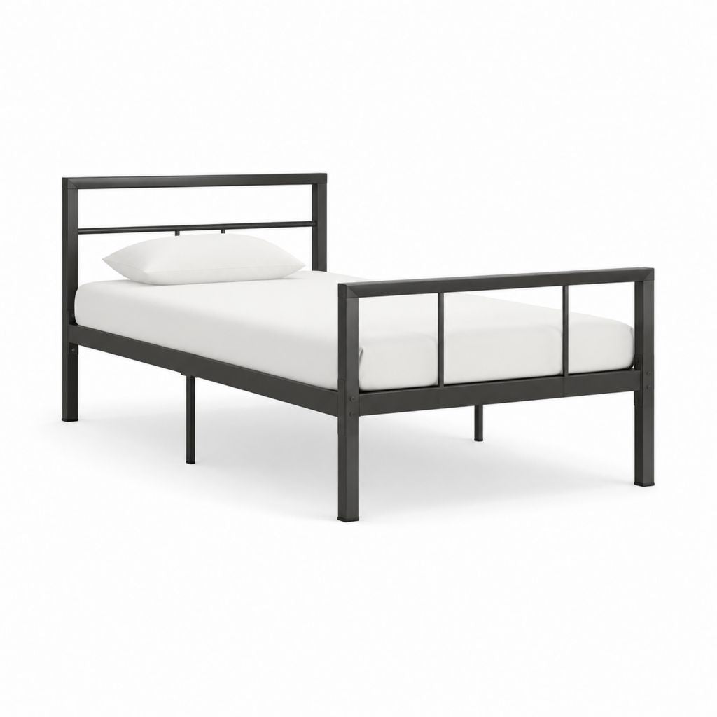 Cadre de lit simple noir en acier rectangulaire 90 x 190 cm