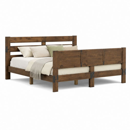 Cadre de lit double marron en bois massif rectangulaire 160 x 200 cm
