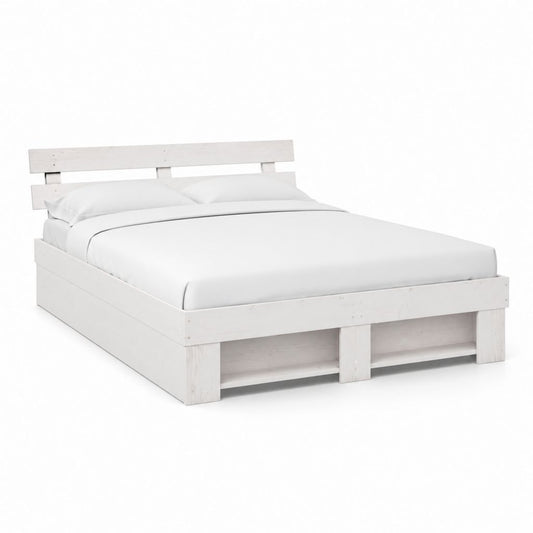 Cadre de lit double avec rangement blanc en pin massif 160 x 200 cm