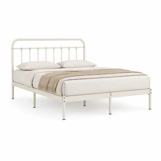 Cadre de lit double en acier blanc 140 x 190 cm avec tête de lit à barreaux