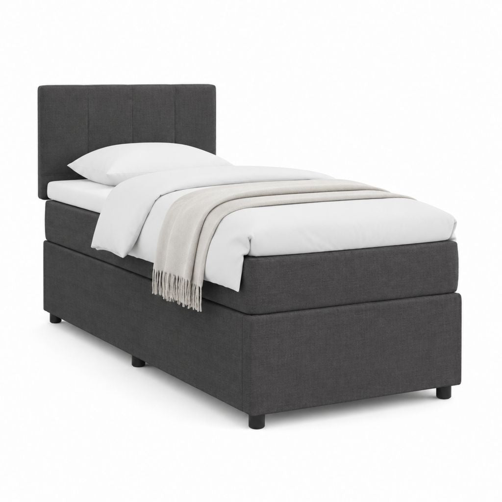 Lit capitonné 90 x 200 cm gris anthracite en polyester avec tête de lit rectangulaire